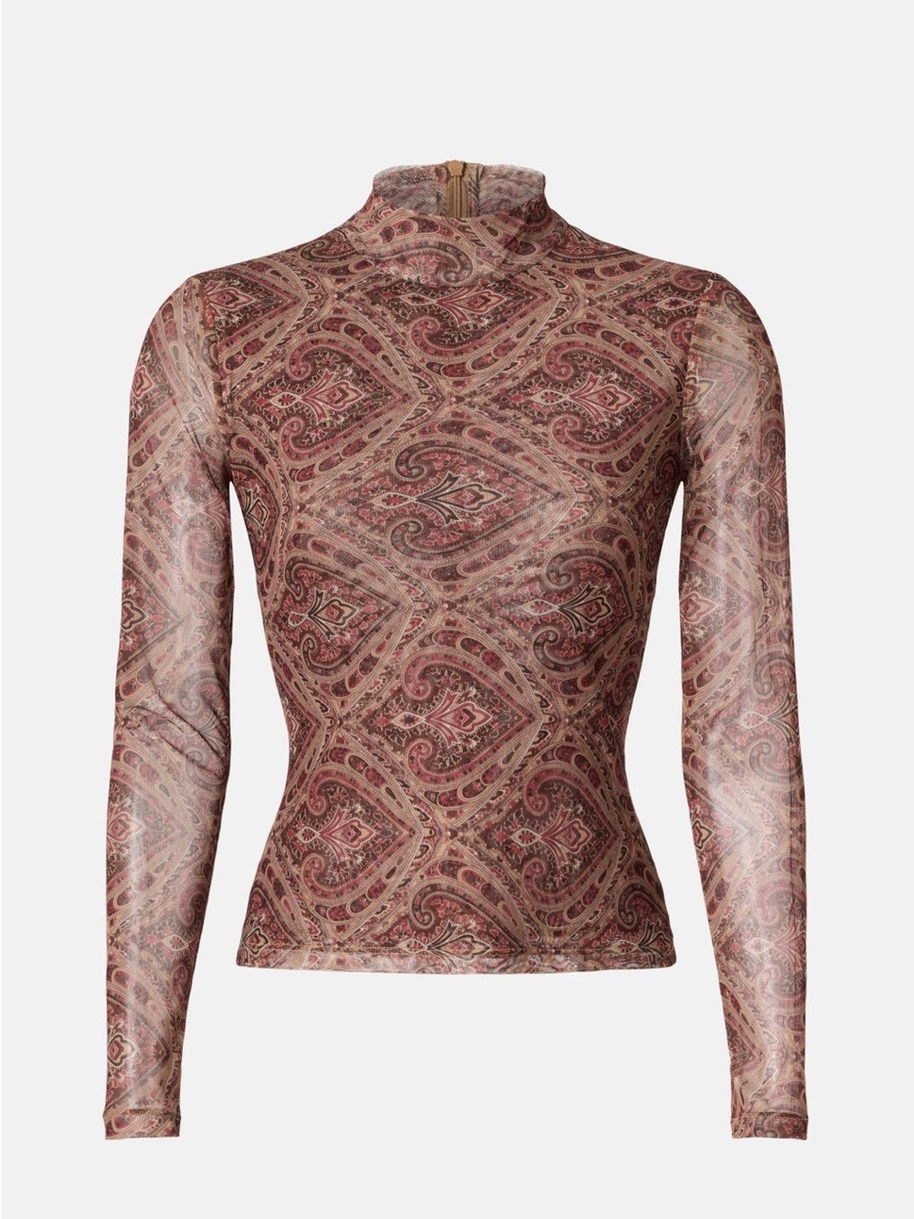 Ronny Kobo Collection Paisley Mock Neck Long Sleeve Top - Pink, Brown